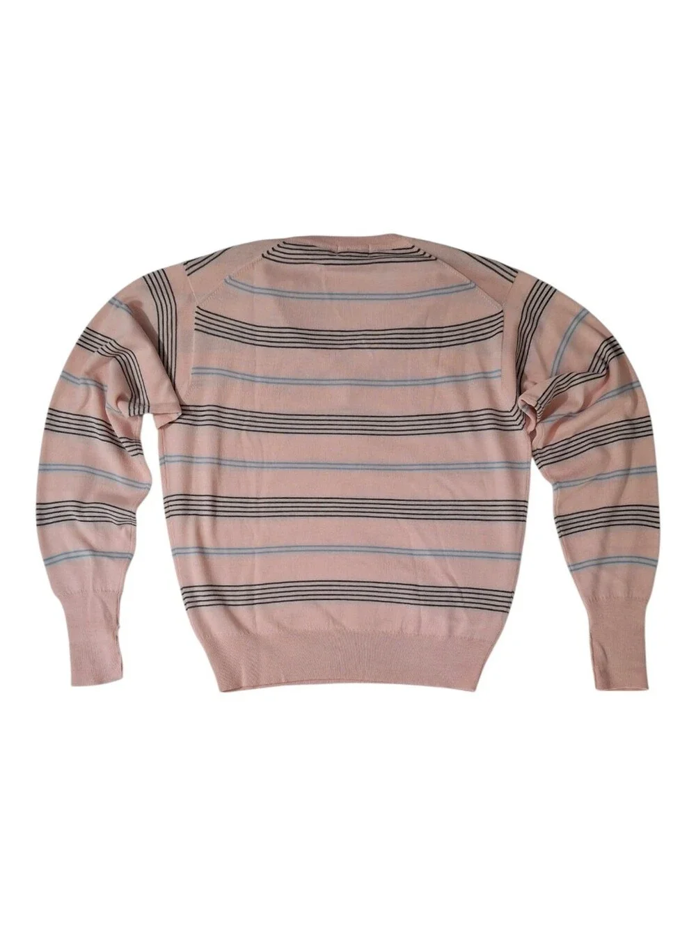 NOS Deadstock Vintage Men's Izod Lacoste Pink Grey Blue Stripe V-Neck Sweater